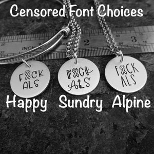 FCK ALS Hand Stamped Bracelet, Necklace, or Charm Amyotrophic Lateral Sclerosis Support ALS Awareness Lou Gehrigs Disease Support image 2