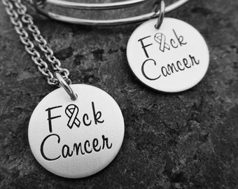 Fuck Cancer - Hand Stamped Bracelet, Necklace, or Charm - Custom Cancer Jewelry - Stamping Cancer Out - Cancer Awareness