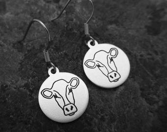 Cute Cow Hand-stamped Earrings