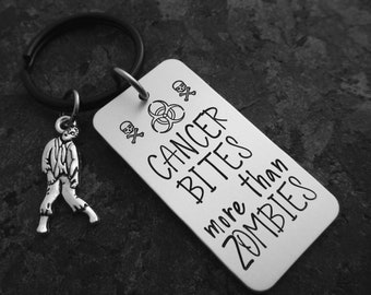 Cancer Bites more than Zombies - Cancer Keychain - Cancer Support - Cancer Awareness - Stamping Cancer Out - Cancer Awareness