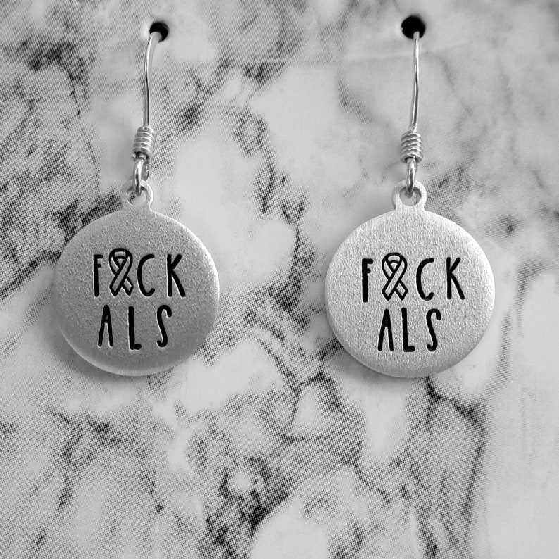 FCK ALS Hand Stamped Earrings Amyotrophic Lateral Sclerosis Support Jewelry ALS Awareness Lou Gehrigs Disease Awareness image 6