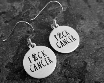 F*CK CANCER - Fuck Cancer Hand Stamped Earrings - Cancer Support Jewelry - Stamping Cancer Out - Cancer Awareness