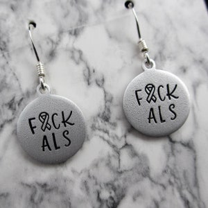 FCK ALS Hand Stamped Earrings Amyotrophic Lateral Sclerosis Support Jewelry ALS Awareness Lou Gehrigs Disease Awareness image 5