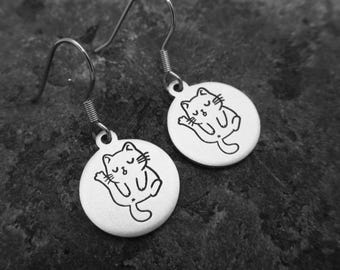 Classy Clean Cat Hand-stamped Earrings
