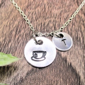 Teacup Necklace Personalized Gifts Letter Initial  Gifts For Her / Him Cup Of Tea Jewelry Tea Necklace