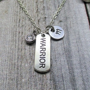 Warrior Necklace W/ Birthstone Personalized Initial Insprtation Jewelry Gifts For Her Empowering Words Necklace Warrior Jewelry image 1