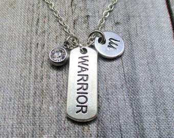 Warrior Necklace W/ Birthstone Personalized Initial  Insprtation Jewelry  Gifts For Her Empowering Words Necklace Warrior Jewelry