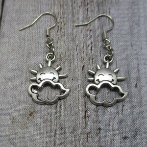 Sun Earrings Cloud Earrings  Cloudy Day Earrings Sunshine Earrings Cloud Jewelry Cheerful Sun  Jewelry Sun Face Earrings Gifts Under 20