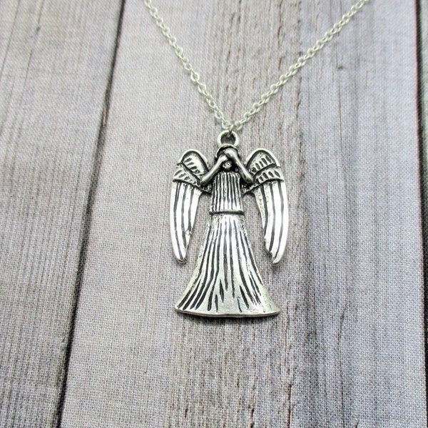 Weeping Angel Necklace, Angel Necklace Angel Gift, Weeping Angel Jewelry, Whovian Necklace