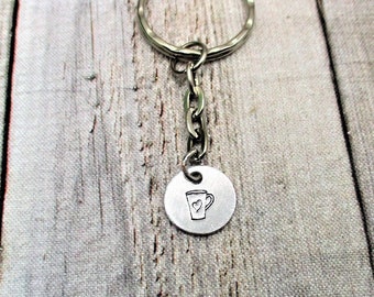 Coffee Cup Keychain Hand Stamped  Coffee Lovers  Keychain Gifts For Her/ Him