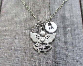 Guardian Angel Necklace Grief Necklace Gift  Sympathy Gift Personalized Birthstone Hand Stamped Initial Jewelry