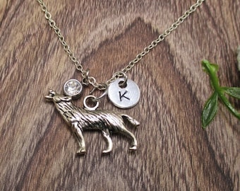Wolf Necklace Personalized Gifts  Letter Initial Animal Necklace Gift for Her/ Him Birthstone Jewelry Wolf  Jewelry