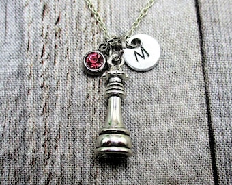 Queen Necklace  Chess Piece Necklace W/ Birthstone Personalized Initial Chess Jewelry  Gifts For Her Queen Jewelry