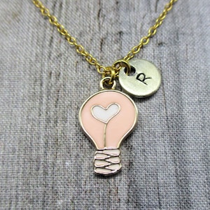 Collar de bombilla de oro personalizado con letra inicial de amor, joyería de bombilla, regalos Kawaii para ella