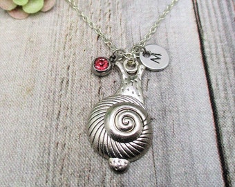 Snail Necklace W/ Birthstone Personalized Gifts For Her  Initial Snail Jewelry Garden Gift