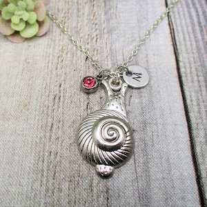 Snail Necklace W/ Birthstone Personalized Gifts For Her Initial Snail Jewelry Garden Gift image 1