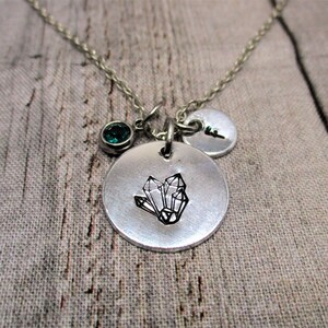 Crystal Necklace W/ Birthstone Hand Stamped Personalized Gifts For Her/ Him Crystal Jewelry Initial Necklace
