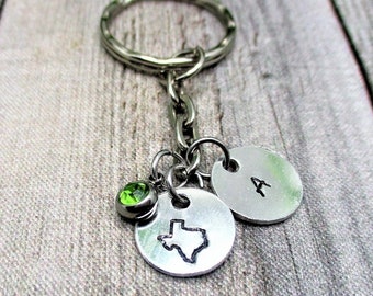 State Of Texas Keychain Personalized Handstamped Keychain Gift Custom Birthstone Keychain Gifts For Her Texan  Gift