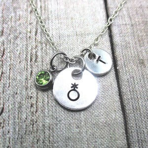 Non Binary Symbol Necklace Personalized Letter Initial Non Binary Necklace Gift for Them Gender  Jewelry Birth Month Birthstone Jewelry