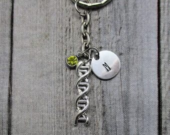 Silver DNA Keychain Personalized Gifts  Handstamped Keychain Biology Gift Custom Keychain Gifts For Her Science Keychain Chemistry Keychain