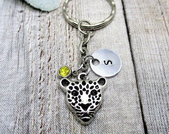 Leopard Keychain  Personalized Initial Keychain Leopard  Lovers  Gift Custom Animal  Keychain Gifts For Her
