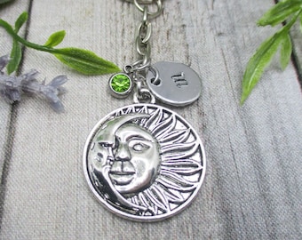 Sun and Moon Keychain Personalized Celestial  Keychain Custom Keychain Gifts For Her Initial Keychain