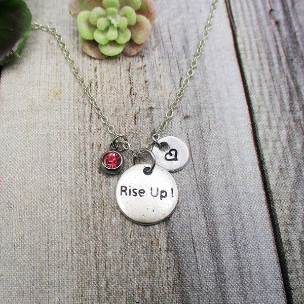 Rise Up Necklace Inspiration Necklace W/ Birthstone Hand Stamped Initial Rise Up Jewelry Birthday Gifts For Her