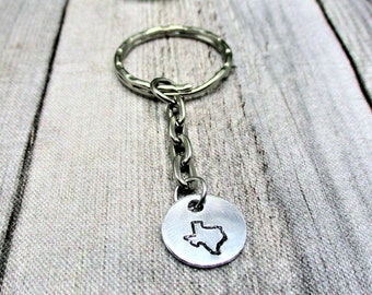 State Of Texas Keychain Hand Stamped Texan Gifts For Her / Him