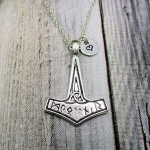 Thors Hammer Necklace Letter Initial  Personalized Gifts For  Him / Her Mjolnir Jewelry Trending Necklace Norse Mythology