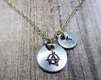 Anarchy Necklace Customized Anarchy Charm Necklace Hand Stamped Letter Initial Gifts For Her Anarchy Jewelry