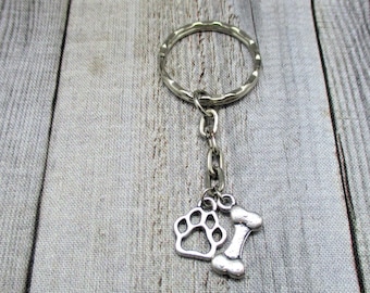 Dog Bone Keychain Dog Paw Keychain Dog Lovers Keychain Pet Lovers Gift Dog Bone and Paw Keychain Puppy Lovers Gift  Dog Person Gift