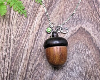 Acorn Locket Necklace W/ Birthstone Initial Personalized Gifts For Her Cottagecore Necklace Acorn Jewelry Cremation Urn Necklace