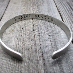 Secret Message Bracelet Hand Stamped Bracelet  Hidden Message Jewelry  Customized Cuff  Personalized Bangle