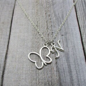 Butterfly Necklace Letter Necklace Personalized Butterfly Jewelry, Customized Initial Gifts For Her  Silver Butterfly Charm Necklace