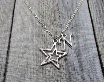 Customized Star Necklace, Initial Necklace, Star Necklace, Letter Necklace, Personalized Star Gifts Under 20, Star Jewelry