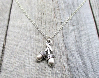 Acorn Necklace, Oak Tree Necklace, Silver Acorns Jewelry, Earth Lovers Necklace, Nature Gifts Under 20  Choose Your Chain, Acorn Gift