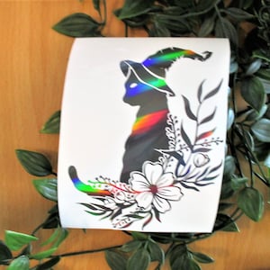 Holographic Vinyl Witch Hat Cat Decal Cat In Witch Hat Decal Witchcraft Decal