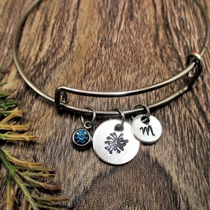 Dandelion Charm Bracelet W/ Birthstone Hand Stamped Dandelion Tuft Seed  Bangle Bracelet  Wish Jewelry  Personalized Gift for Her Birthday