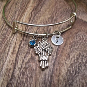 Pulsera de amuleto de trigo W / Pulsera de piedra de nacimiento Joyería de trigo Regalos personalizados para su cumpleaños Pulsera de plantas Regalos de jardinería