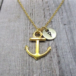 Collar de ancla de oro Personalizado Carta estampada a mano Regalo náutico inicial para su joyería de ancla