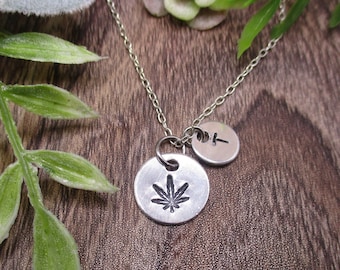 Pot Leaf Necklace Personalized Gifts Letter Initial  Gifts For Her / Him Stoner Jewelry Marijuana Necklace