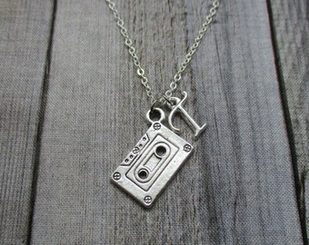 Cassette tape ketting, gemengde tape ketting, muziek ketting, cassette ketting, gemengde tape sieraden, muziek sieraden, initiële ketting