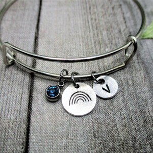 Rainbow Charm Bracelet W/ Birthstone Bracelet Initial Bangle Rainbow Jewelry  Gifts For Her