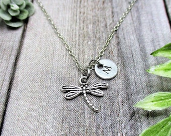 Dragonfly Necklace  Dragonfly Charm Necklace Customized Dragonfly Jewelry Letter Initial Necklace Gifts For Her