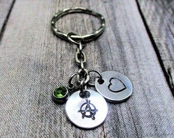 Anarchy Keychain Personalized Handstamped Keychain Gift Custom Birthstone Keychain Gifts For Her Anarchist Gift