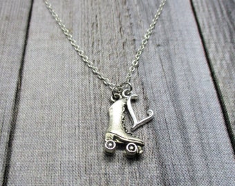 Roller Skate Necklace,  Personalized Gifts Initial Roller Derby Necklace, Letter Roller Skating