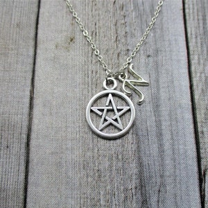 Pentacle Necklace, Personalized Gifts Letter, Initial Pentacle Jewelry, Pentagram Jewelry
