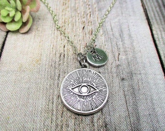 Eye Necklace Customized  Hand Stamped Letter Initial Gifts For Her Eye Jewelry Trending Necklace