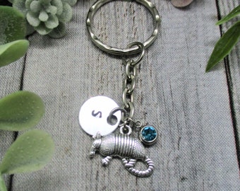 Armadillo Keychain Birthstone Keychain Texan Keychain Gift Personalized Gifts For Her Animal Keychain