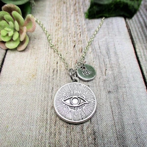 Eye Necklace Customized  Hand Stamped Letter Initial Gifts For Her Eye Jewelry Trending Necklace